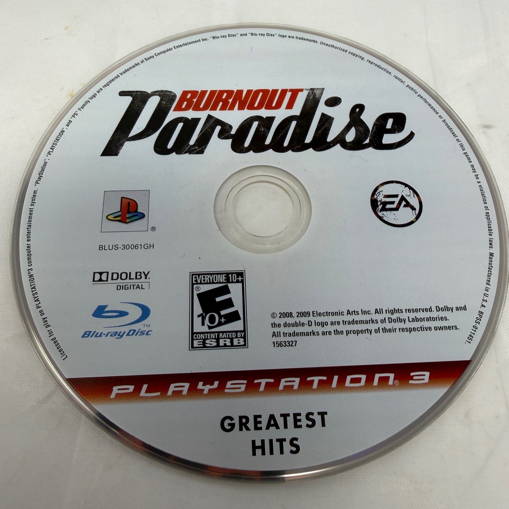 Burnout Paradise Greatest Hits Sony PlayStation 3 PS3 Game Disc BLUS-30061GH EA